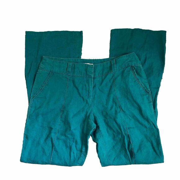Promod Linen Wide Leg Casual Pants 12 Leisure Loose Trousers Teal Blue France - Picture 2 of 8